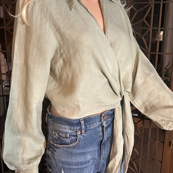 NWT ZARA LINEN SIDE TIE BLOUSE L - Picture 2 of 14